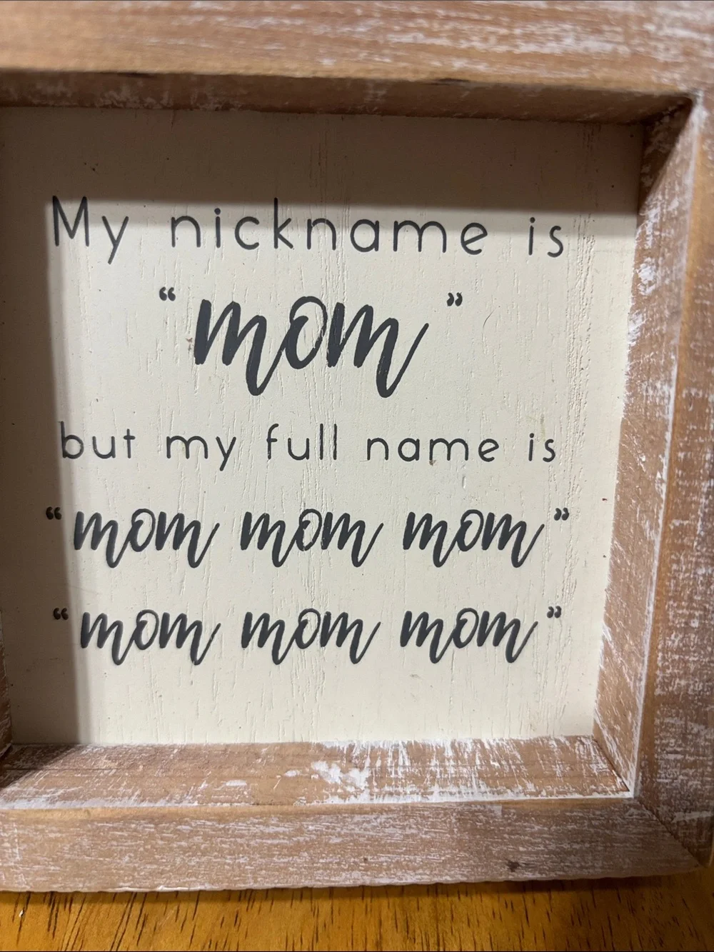 Rustic Cream ‘Mom’ Box Sign with Natural Wood Frame